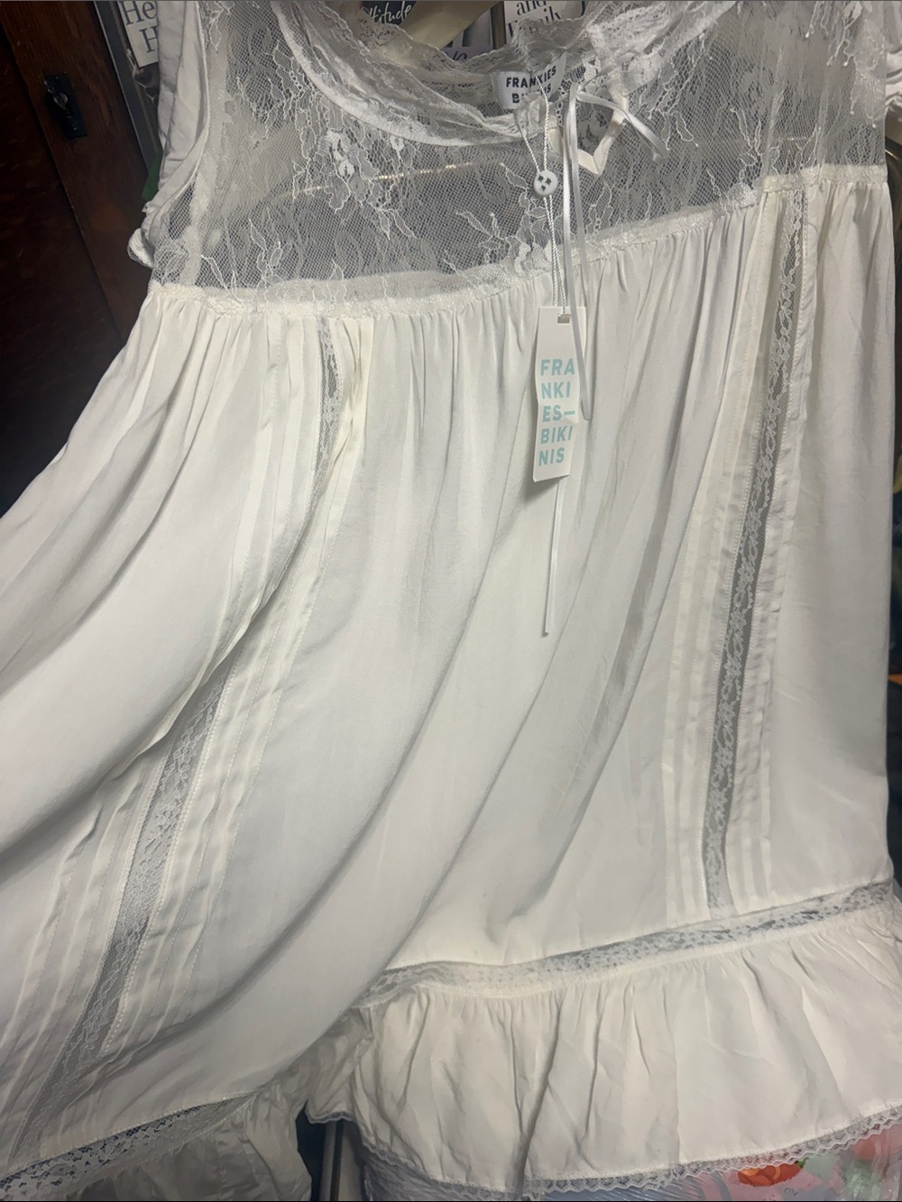 Frankie's Bikinis White Lace-Trim Chemise - Picture 4 of 6